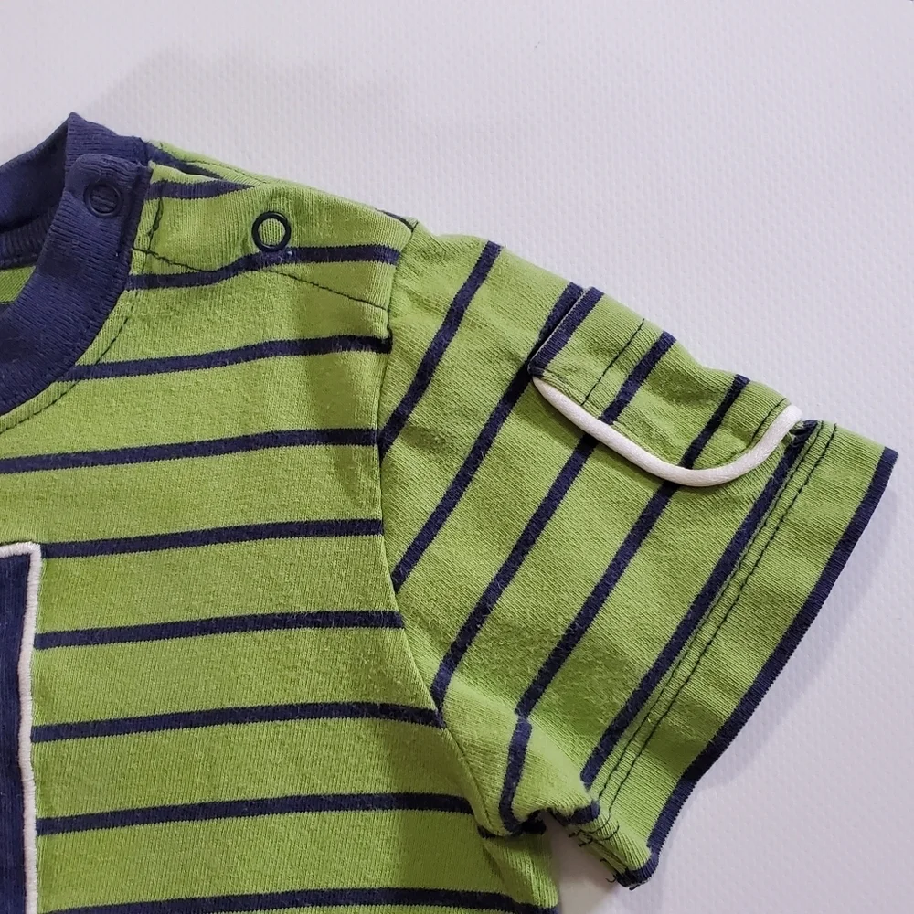 K1207 * Baby Gap Boys Number 1 Striped Tee Navy Blue Green Size 18/24M